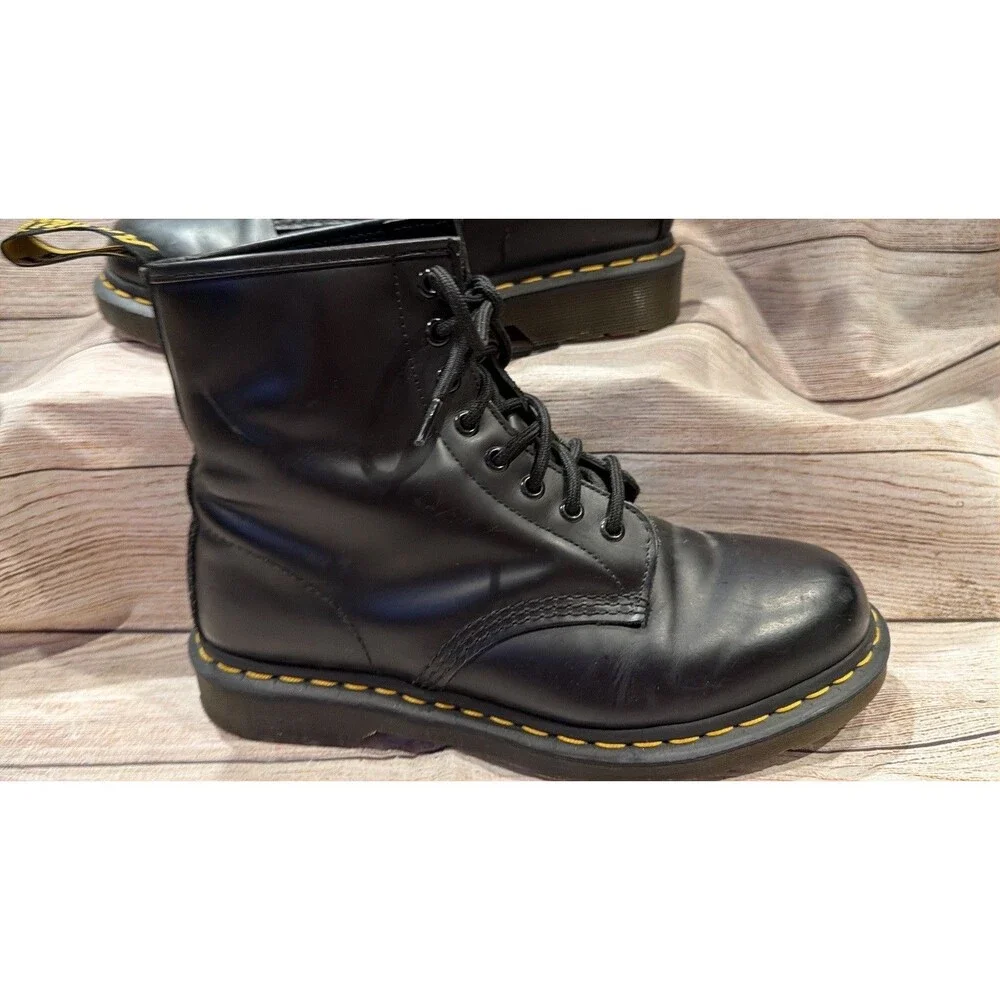 Dr Martens 1460 Patent Smooth Leather Boots Men Size 8 Black Lace Up